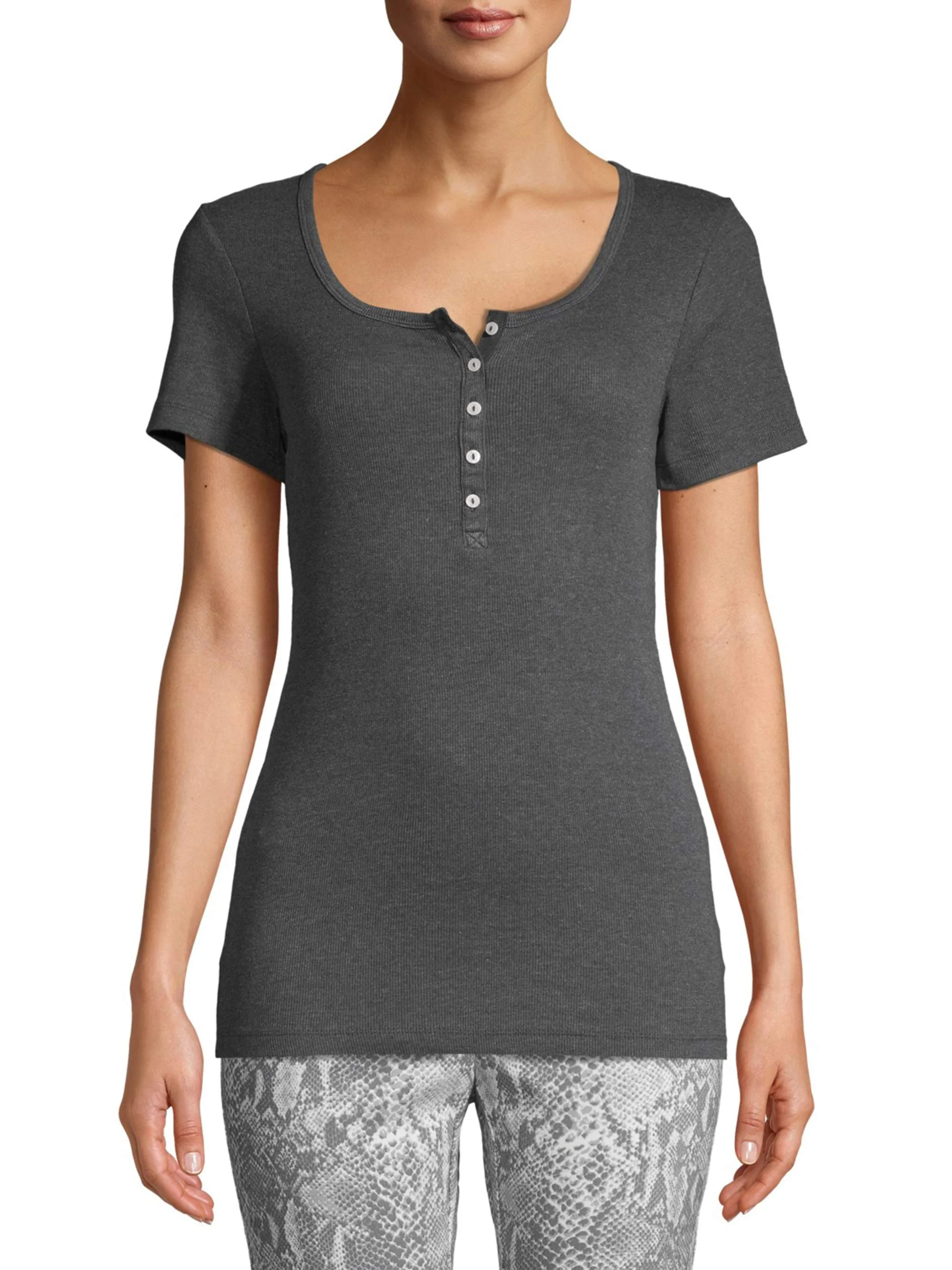 Women's Short Sleeve Henley Rib T-Shirt | Walmart (US)