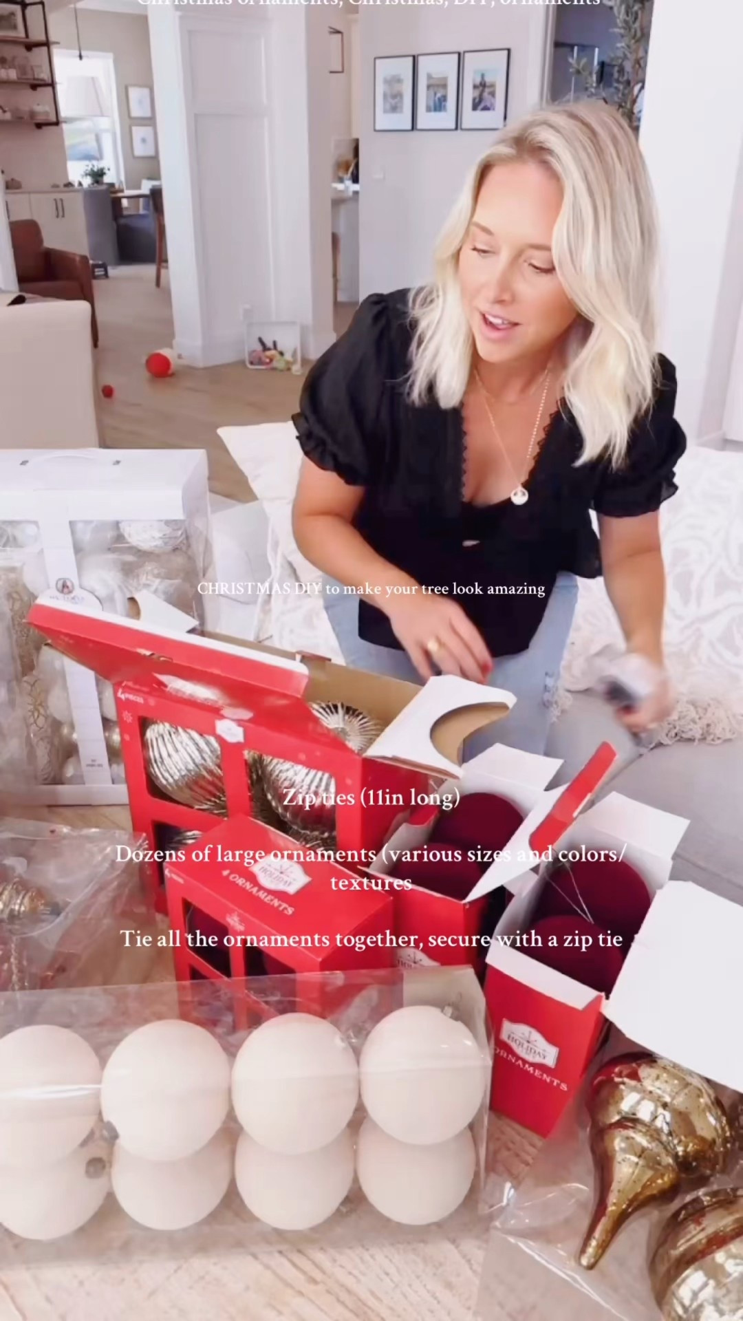 ✨Simple DIY hack that makes your tree look designer-level! 🎄 I clustered ornaments together using zip ties (yes, zip ties!) — it instantly makes your tree look fuller, more custom, and totally magical. 💫

#LTKHoliday #LTKSeasonal #LTKHome