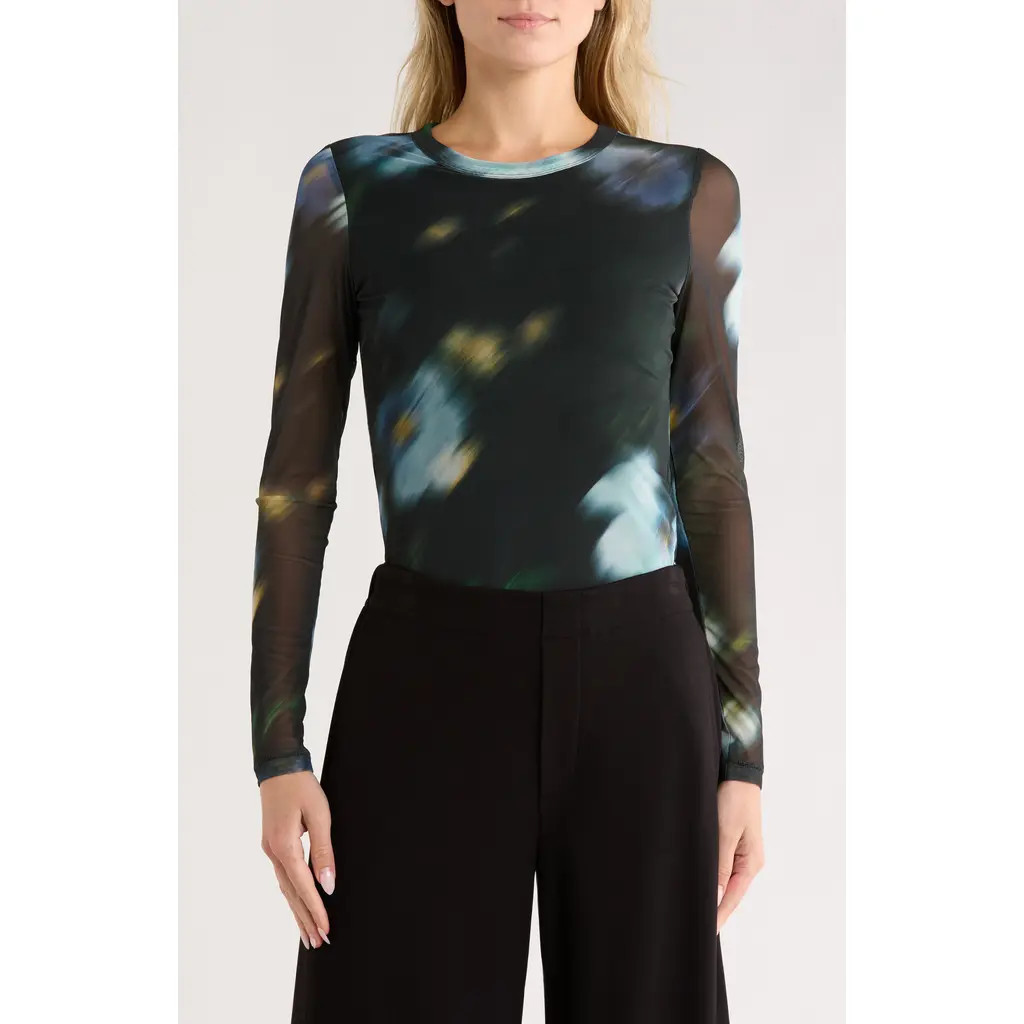 rag & bone Aliyah Long Sleeve Mesh Top in Blue Multi at Nordstrom Rack, Size Large | Nordstrom Rack
