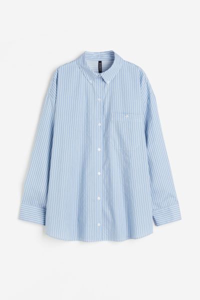 Oversized Poplin Shirt - Light blue/striped - Ladies | H&M US | H&M (US + CA)