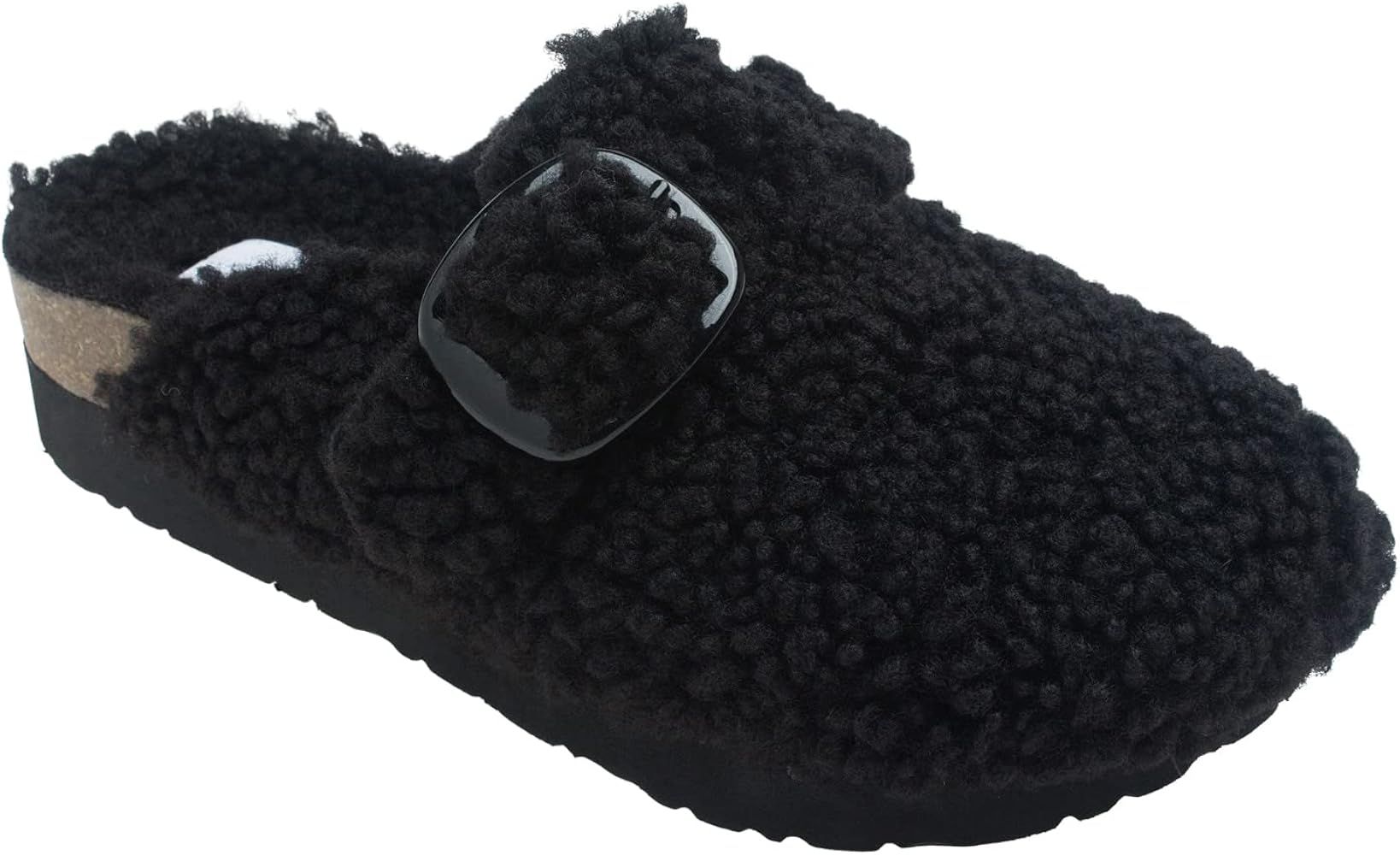 AnnaKastle Womens Curly Faux Shearling Sherpa Clog Scuffs Slip On Slippers | Amazon (US)