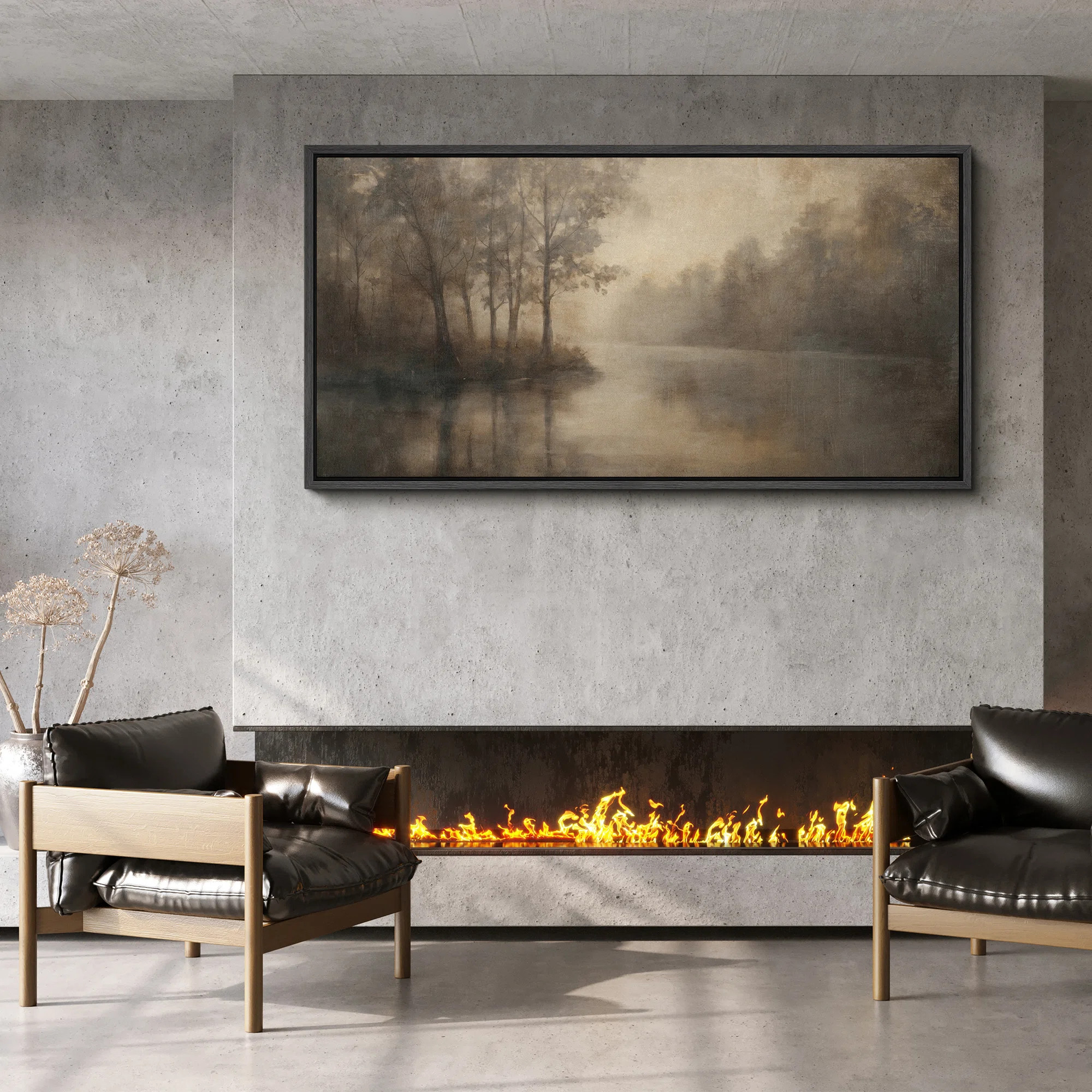 Rustic Forest River Framed Canvas – Vintage Landscape Wall Art in Sepia Tones | Wayfair North America