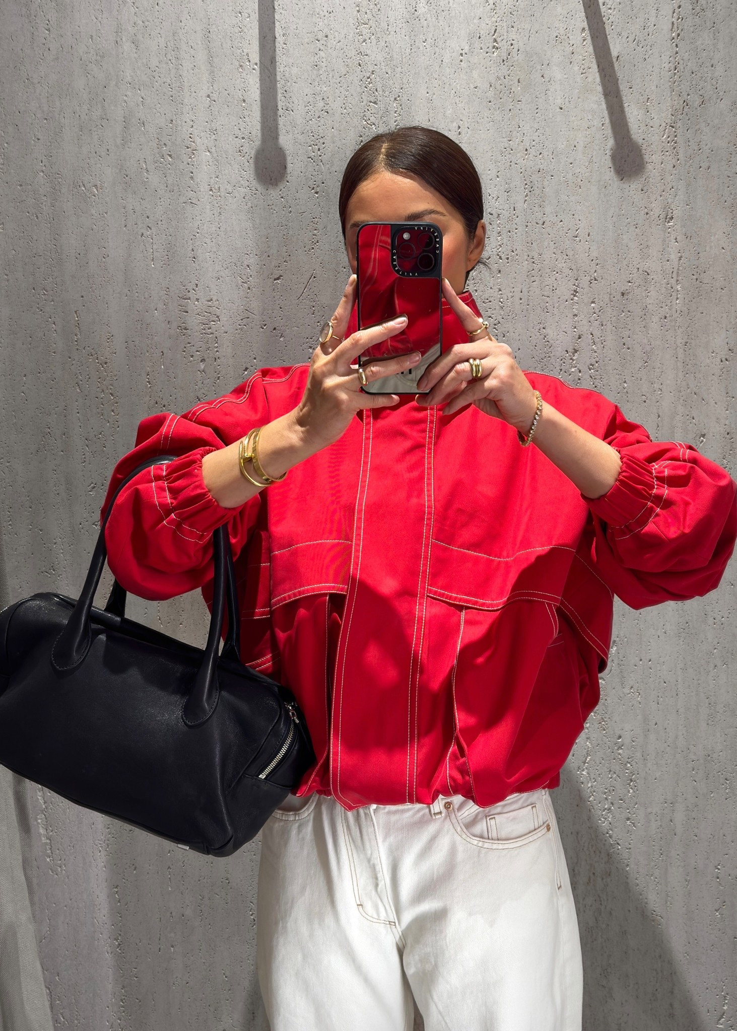 Red windbreaker is the best transitional piece. 

Size 34 or 36 is ideal if you are usually a uk 8  
Barrel jeans are a sz 34. I am usually a waist 25  

#LTKsummer #LTKspring #LTKstyletip