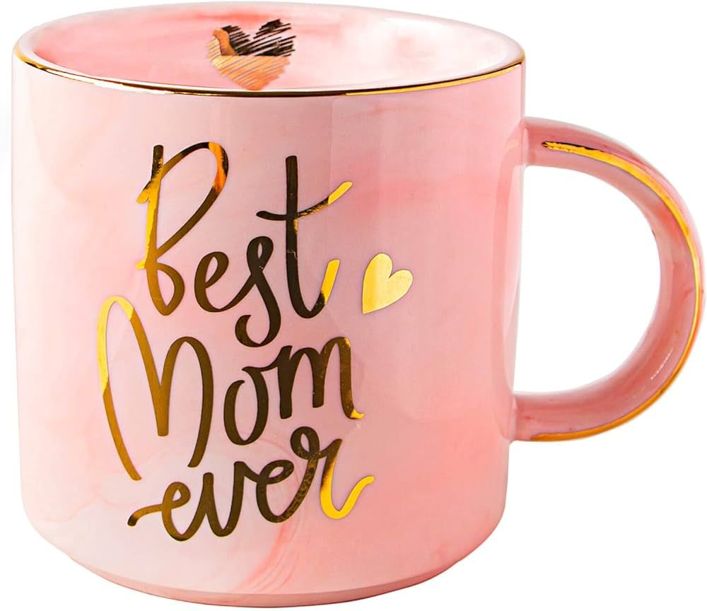 VILIGHT Best Mom Ever Gifts for Mom from Daughter Son - Pink Marble Mug Ceramic Coffee Cup 11oz | Amazon (US)