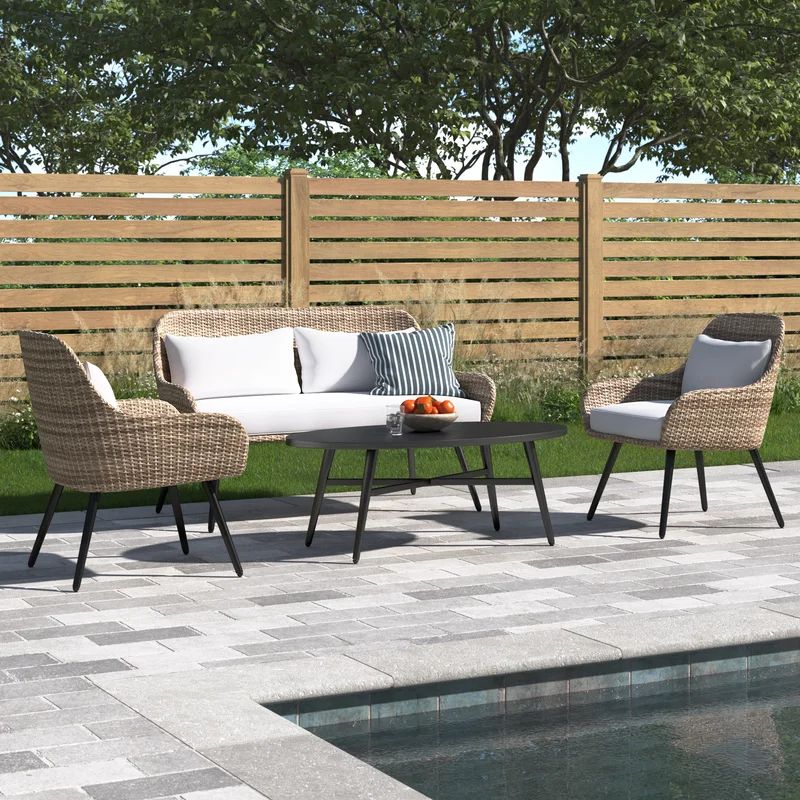 Holderness Wicker/Rattan 4 - Person Seating Group with Cushions | Wayfair North America