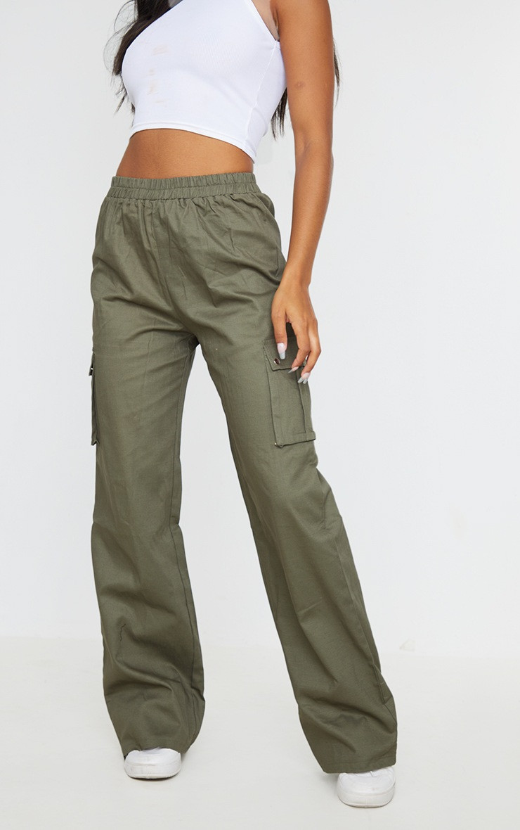 Khaki Wide Leg High Waisted Cargo Pants | PrettyLittleThing US