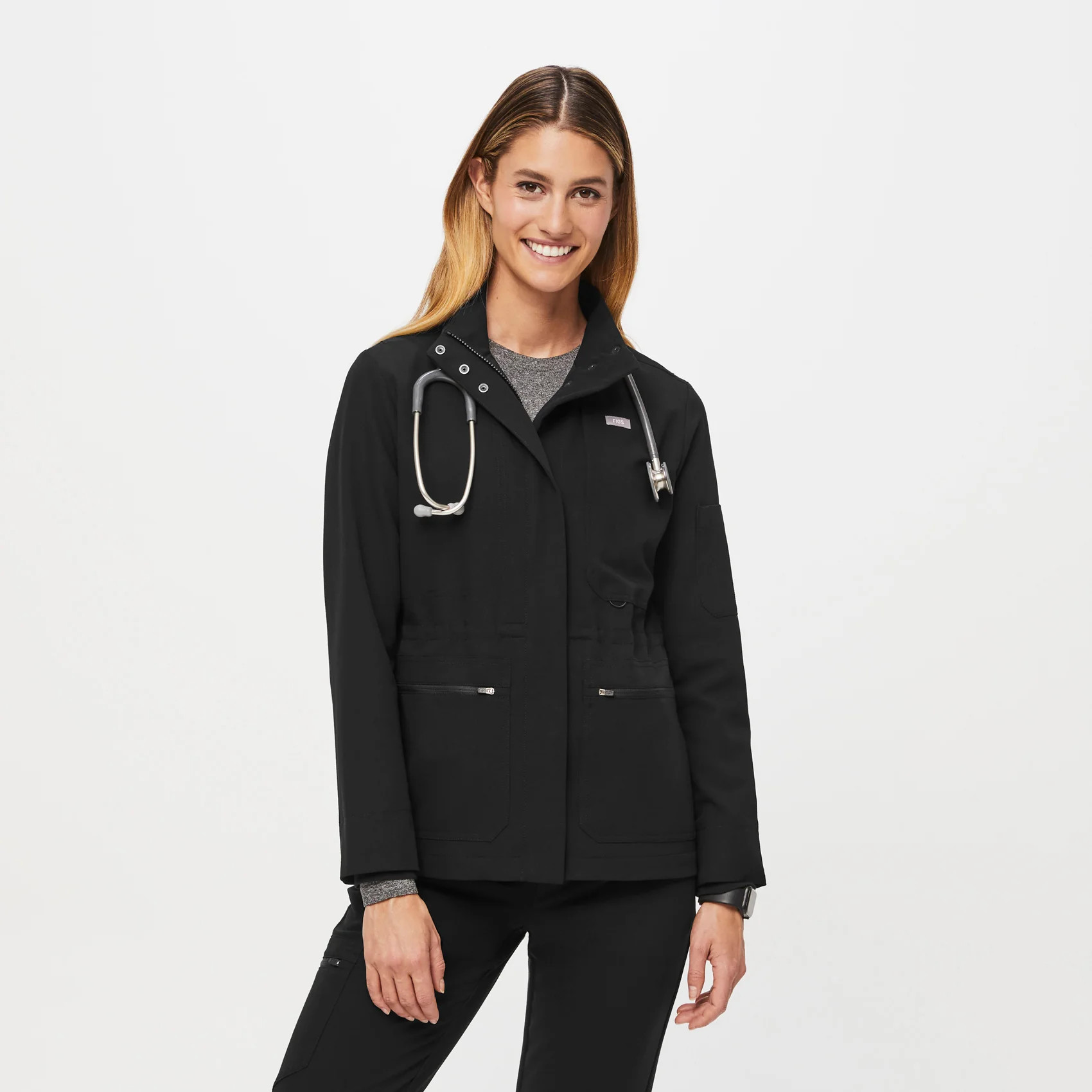 Women’s Page Scrub Jacket - Black · FIGS | FIGS