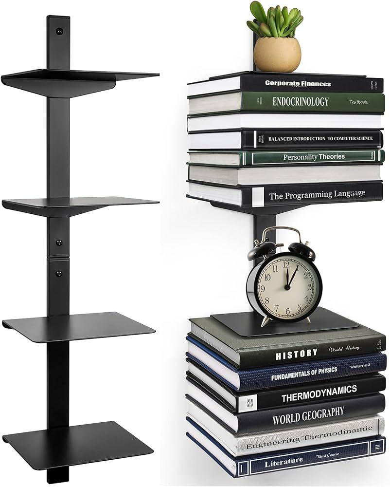 ART-GIFTREE Invisible Floating Bookshelf for Wall Mounted, 4 Tier Vertical Spine Book Tower, Heav... | Amazon (US)