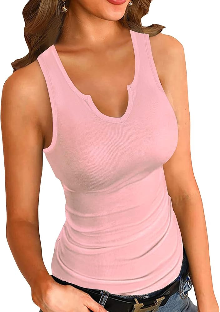 SANDERY Tank Tops for Women Summer Sleeveless V Neck Fitted Top Slim Ribbed Racerback Basic Cami ... | Amazon (US)