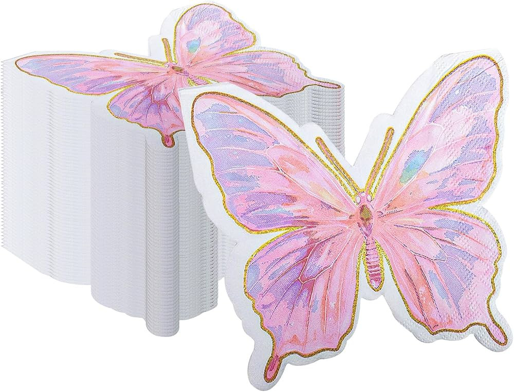 40 Count Butterfly Shaped Napkins - Unique Decorative Napkins for Magical Princess Party, Baby Sh... | Amazon (US)