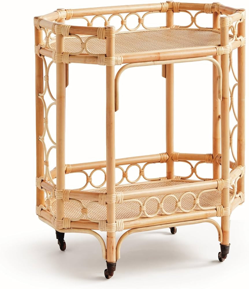 Napa Home & Garden 17"x 32.25" Raelyn Rattan Luxury Premium Rolling 2-Tiered Decorative Bar Cart ... | Amazon (US)