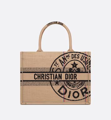 Beige Jute Canvas Embroidered with Dior Union Motif (36 x 27.5 x 16.5 cm) | Dior Couture