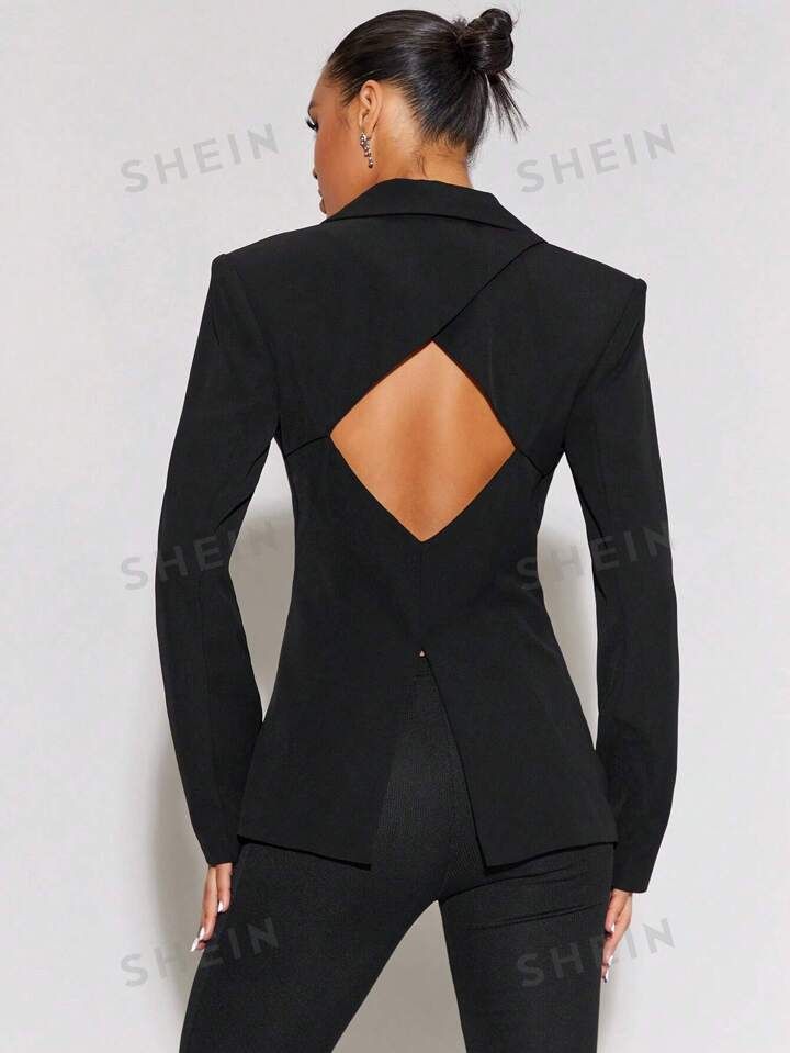 SHEIN BAE Cut Out Back Single Button Blazer | SHEIN