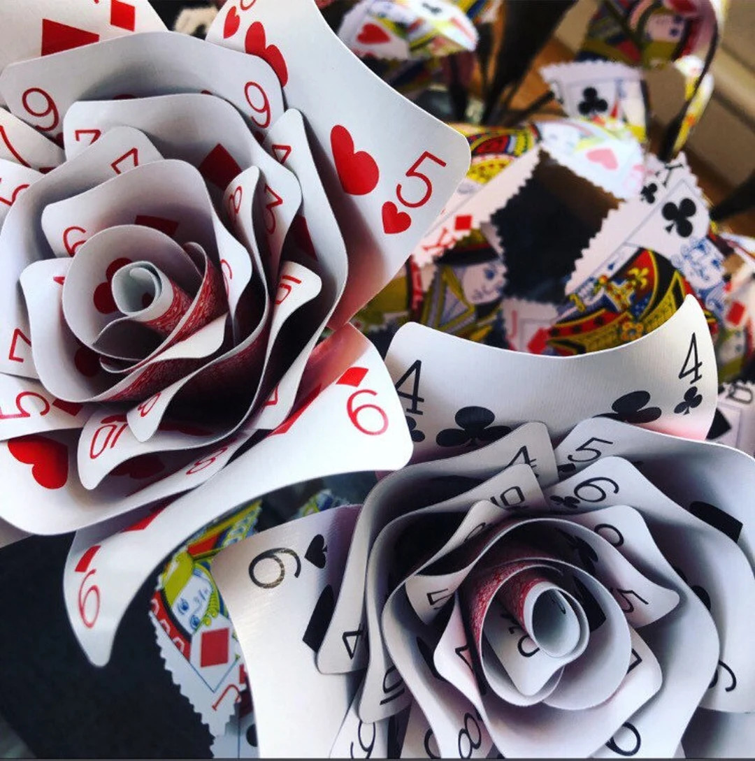 Playing Card Roses X2 + Bottle Vase, Alice in Wonderland Themed Roses, Poker Night Decor, Casino ... | Etsy (US)