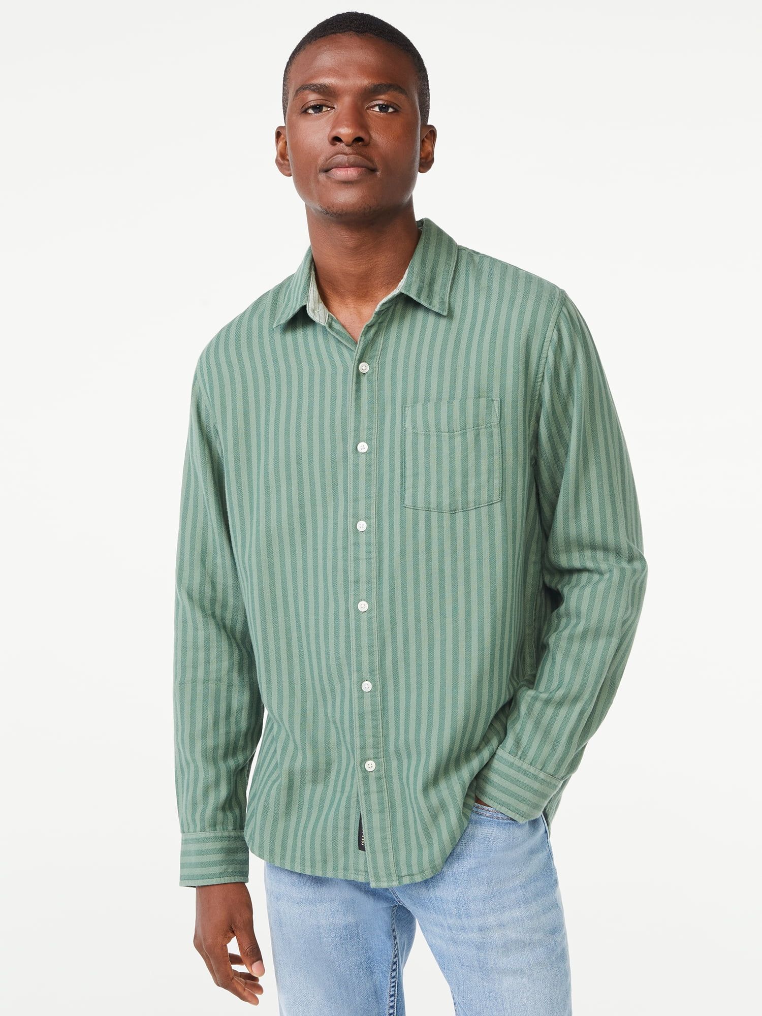 Free Assembly Men's Double Cloth Stripe Shirt | Walmart (US)