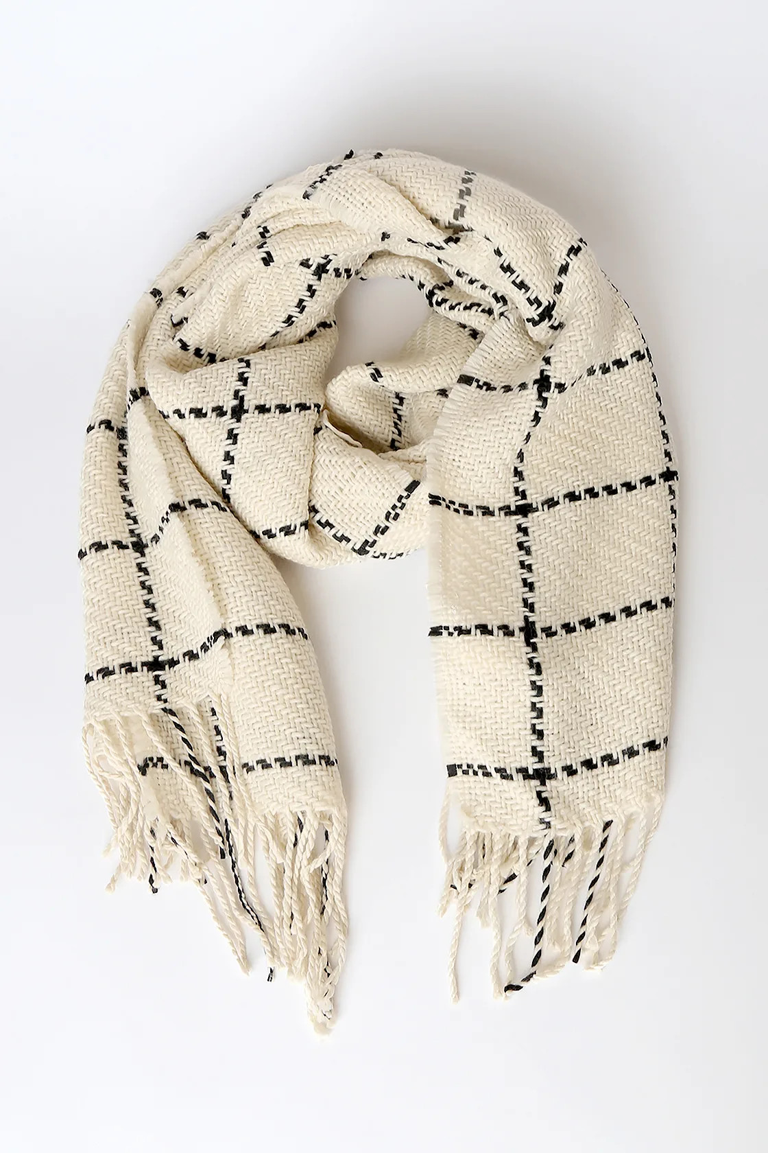 Cozy Afternoon Beige and Black Plaid Knit Scarf | Lulus (US)
