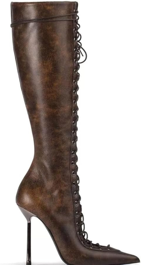 Saint Leia Women's Knee High Boots Pointed Toe Lace Up Stiletto Heel Fashion Elegant Long Boots | Amazon (US)