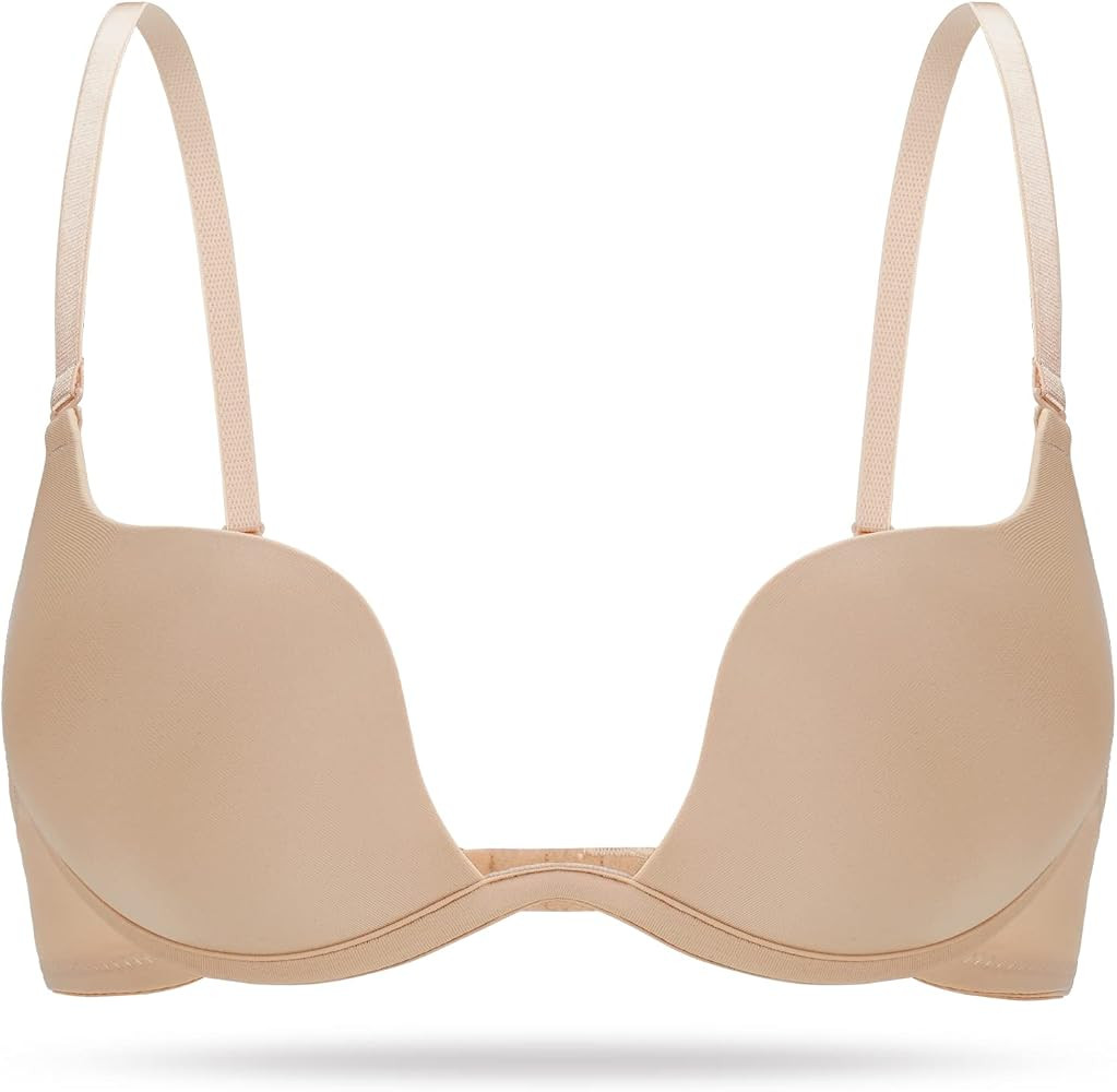 Women's Deep Plunge Bra Cleavage Enhancer Low Cut Wireless Bra Padded Push Up | Amazon (US)