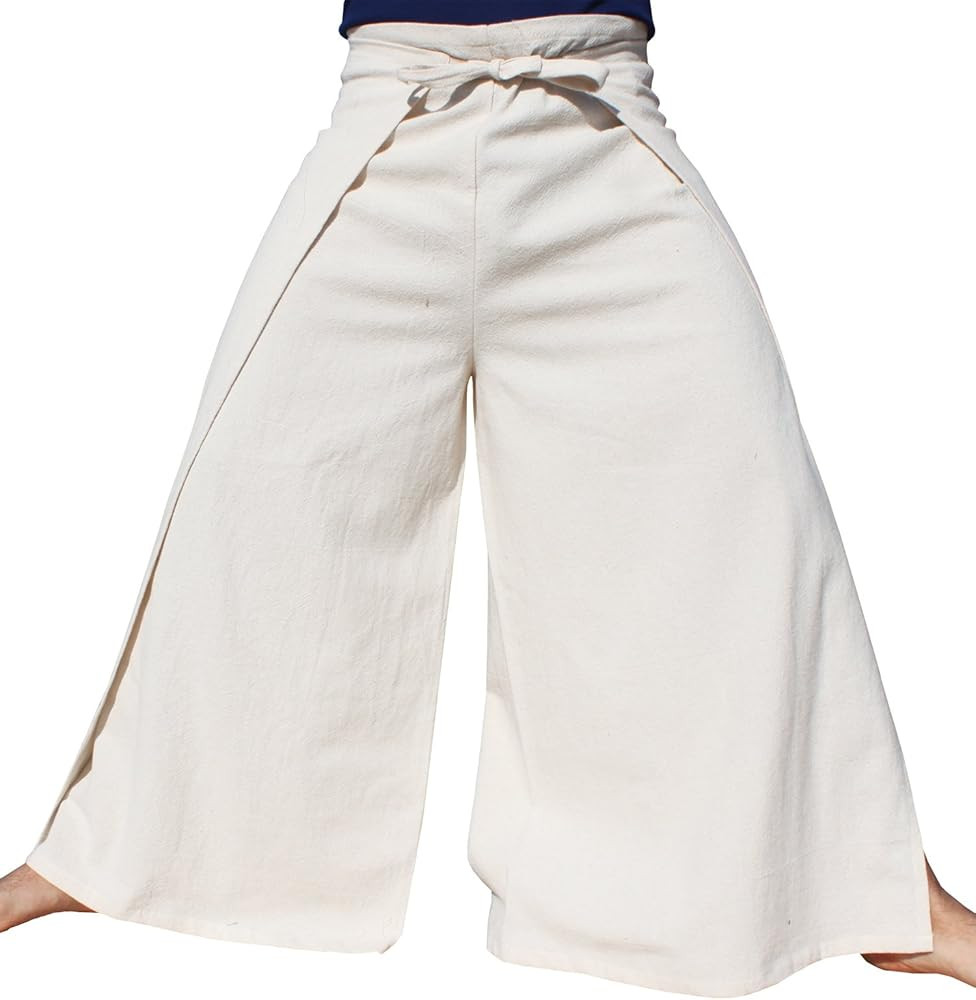 Plain Cotton Thai Drive in Wrap Around Pants Wide Cut Casual - Cream sz M | Amazon (US)