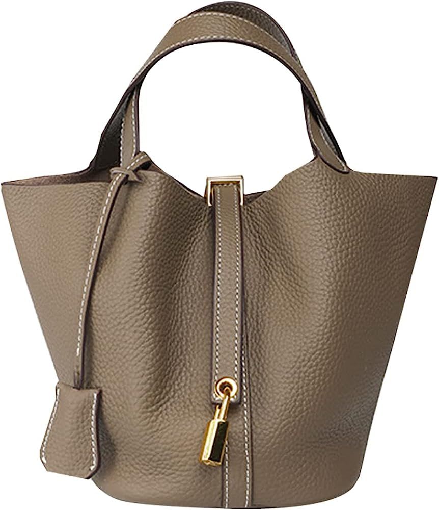 Genuine Leather Hobo Crossbody Bags for Women, Ladies Lock Bags Top-handle Bags, Women's Bucket P... | Amazon (US)