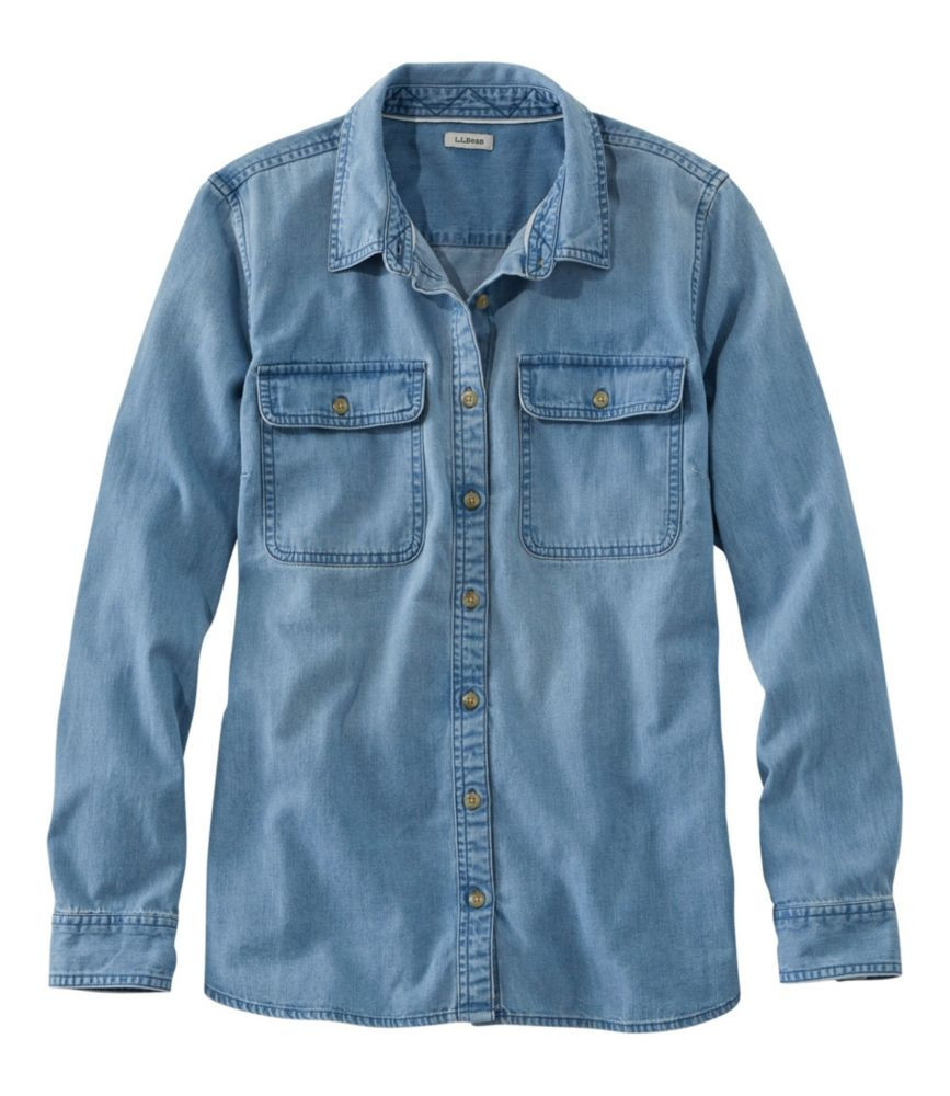 Women's L. L. Bean Heritage Washed Denim Shirt, Long-Sleeve Light Indigo 1X, Cotton Denim L. L.Bean | L.L. Bean
