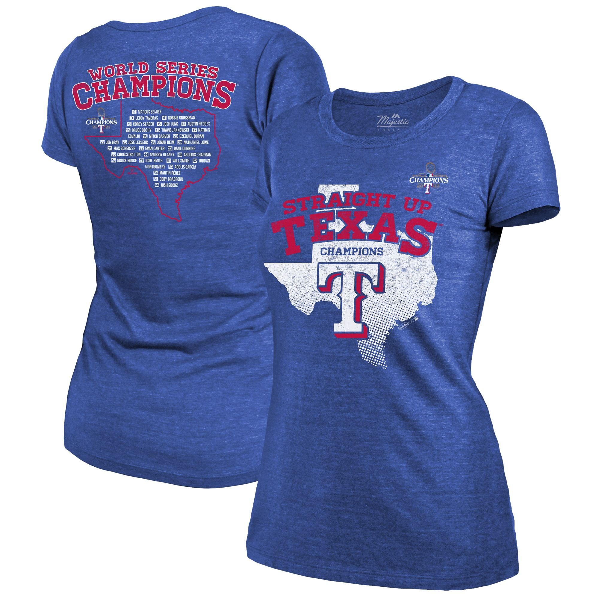 Texas Rangers Majestic Threads Women's 2023 World Series Champions Local Ground Rules Roster Tri-... | Fanatics