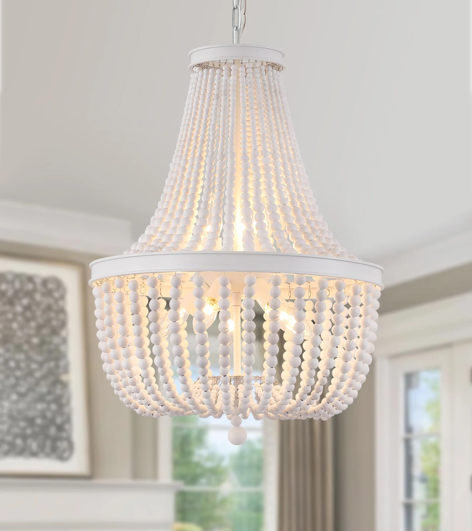 Q&S Beaded Chandelier Farmhouse White Wood Beaded Boho Light Fixture Vintage Antique 8 Lights for... | Walmart (US)