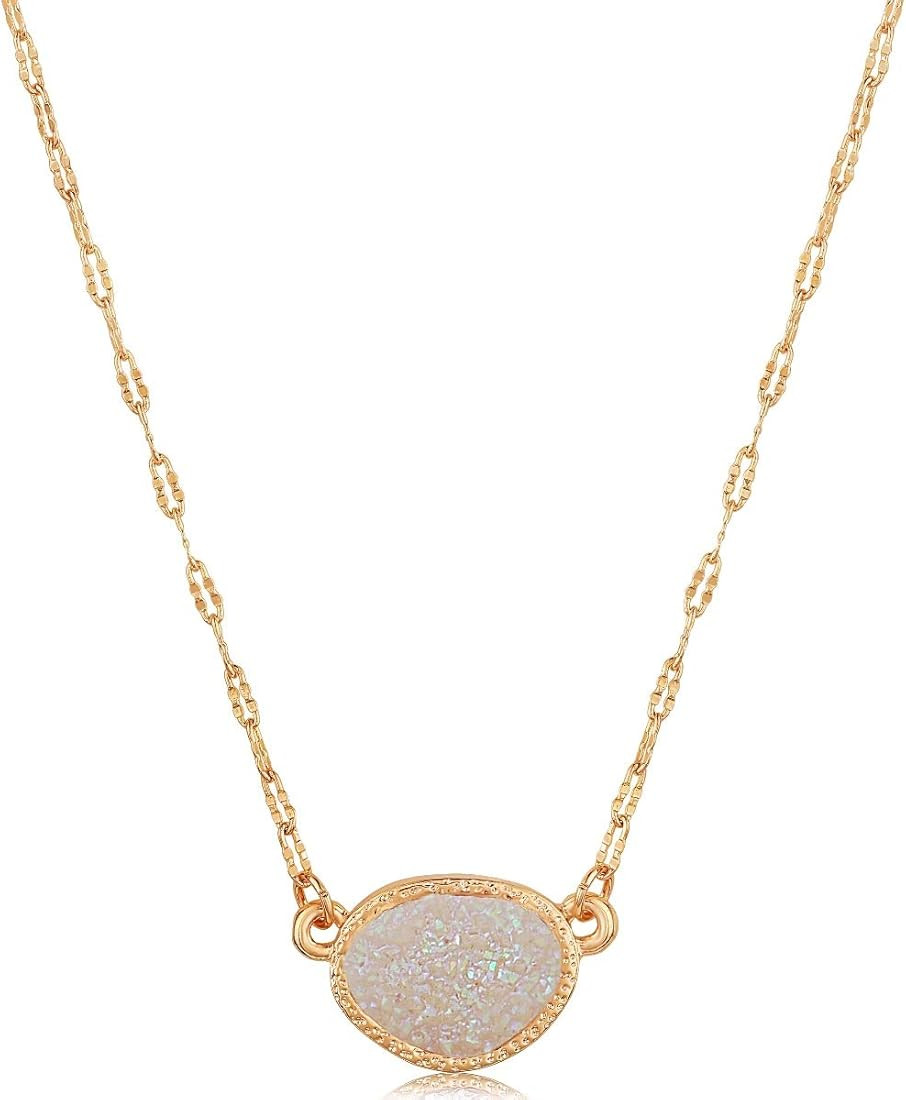 Humble Chic Simulated Druzy Pendant Necklace for Women with Sparkly Oval Stone - Gold, Silver, or... | Amazon (US)