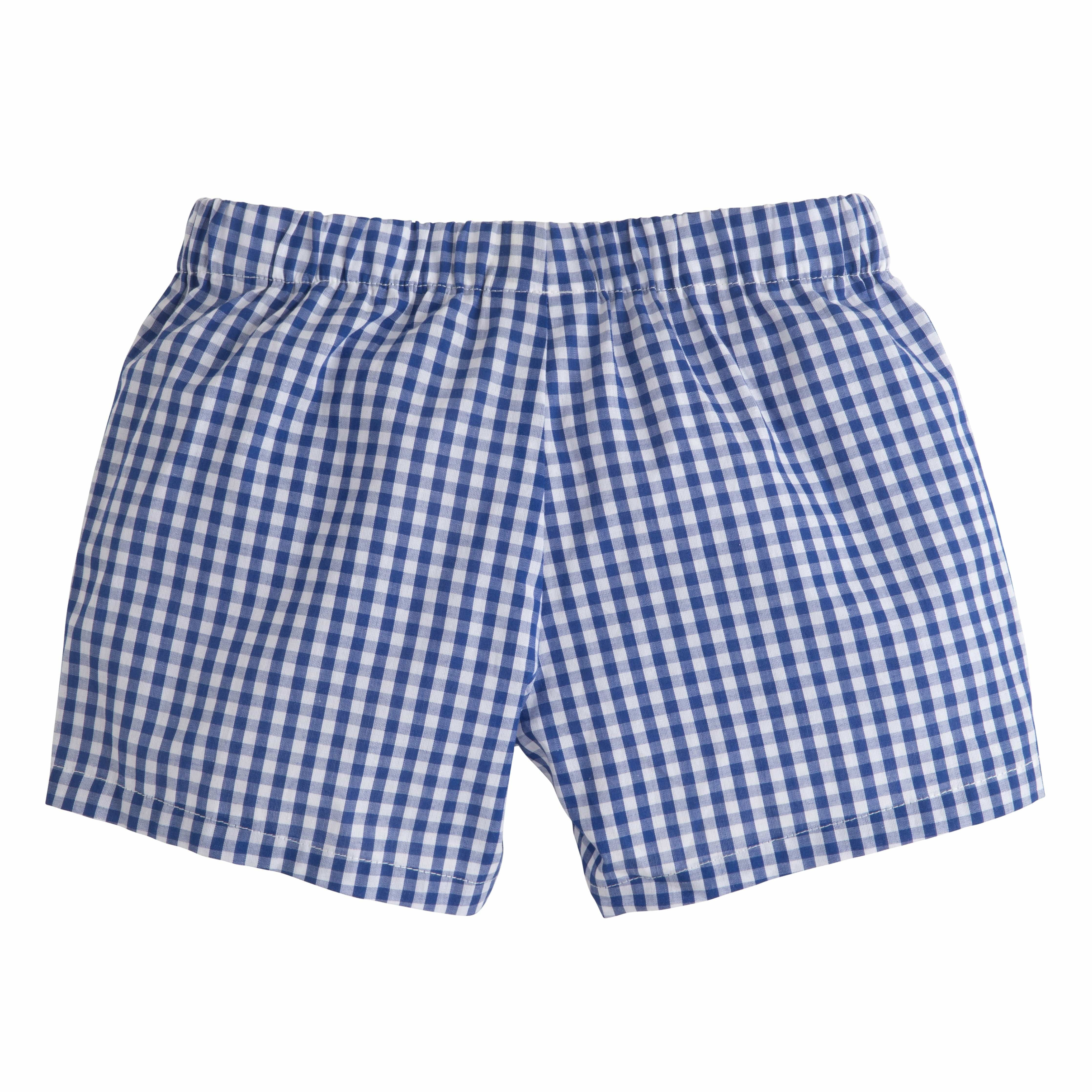 Little Boys Elastic Waist Shorts - Blue Gingham | Little English