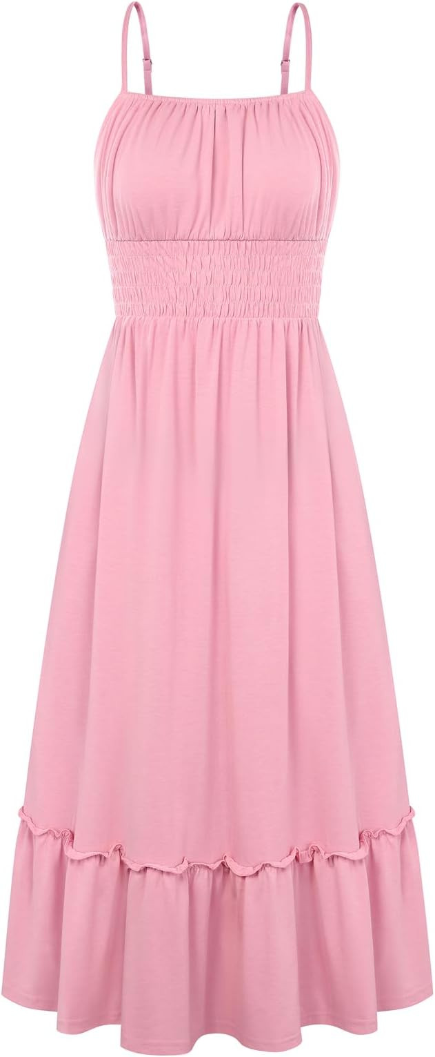 GRACE KARIN Women's Summer Maxi Dress 2026,Smocked Ruched Bust Sundress with Adjustable Straps & ... | Amazon (US)