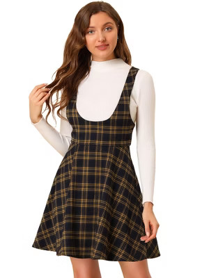 Allegra K Women's Pinafore Overall Tartan Checks Braces A-line Suspender Skirt Blue X-Small | Target