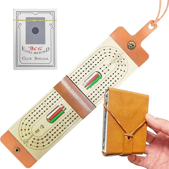 Travel Cribbage Board Game Set,Leather Foldable Cribbage Game with 6 Pags and 1 Playing Cards, Tr... | Amazon (US)