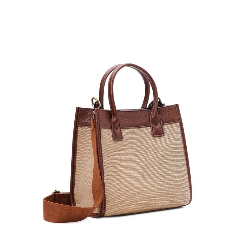 Time and Tru Women's Canvas Mini Tote Bag with Removable Strap, Golden Honey | Walmart (US)
