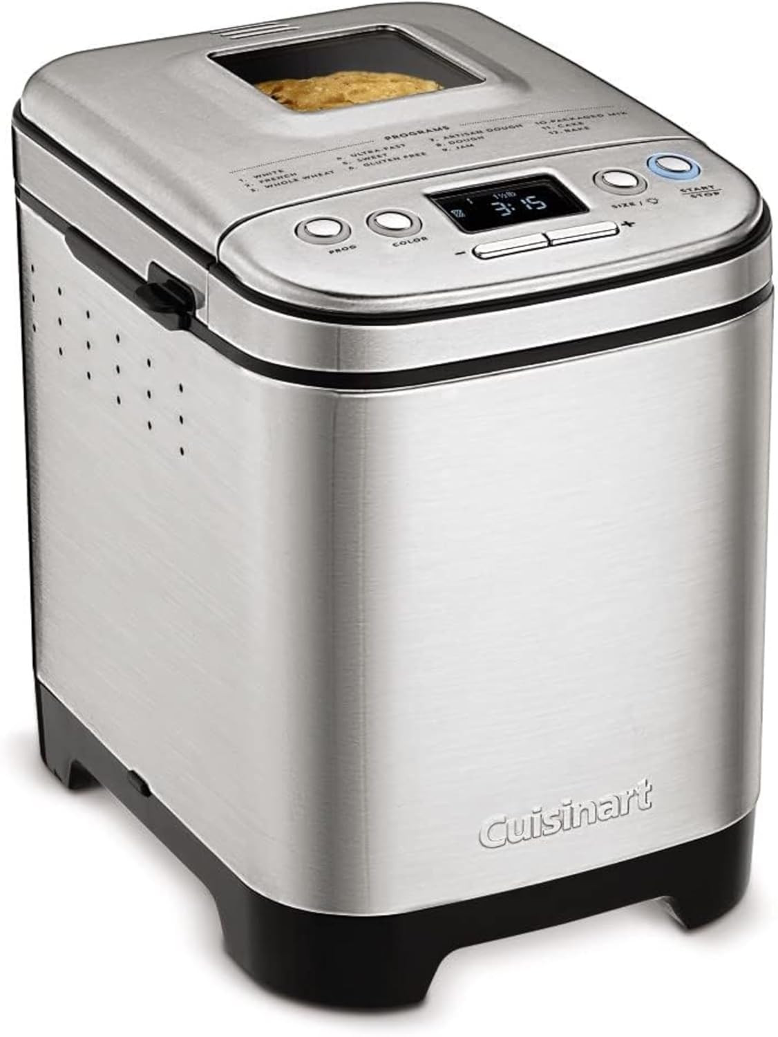 Cuisinart Bread Maker Machine, Stainless Steel Automatic Bread Machine with 12 Menu Options, 3 Loaf Sizes up to 2 Lb., 3 Crust Colors, Removable Nonstick Baking Pan & Kneading Paddle, CBK-110NAS | Amazon (US)