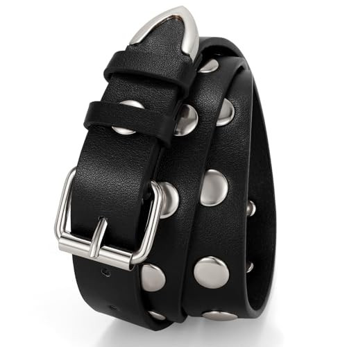 JASGOOD Studded Belt for Women Fashion Leather Belt for Jeans Punk Studded Belt for Ladies Dress Pants，Black | Amazon (US)