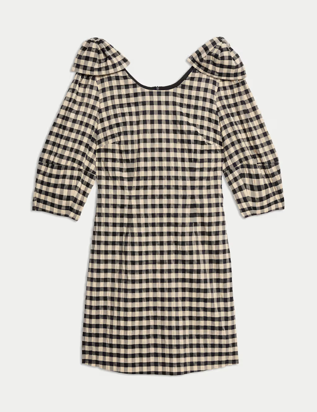 Gingham Round Neck Puff Sleeve Mini Shift Dress | Marks & Spencer (UK)
