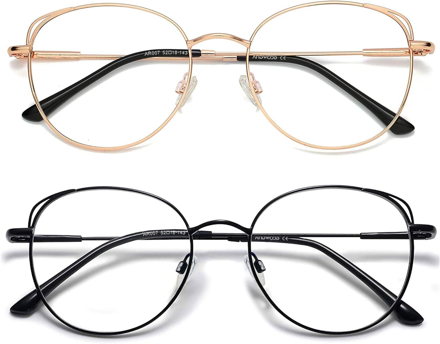 Blue Light Blocking Glasses Women Cat Eye Computer Eyeglasses Metal Frame Hipster 2 Pack ANDWOOD | Amazon (US)