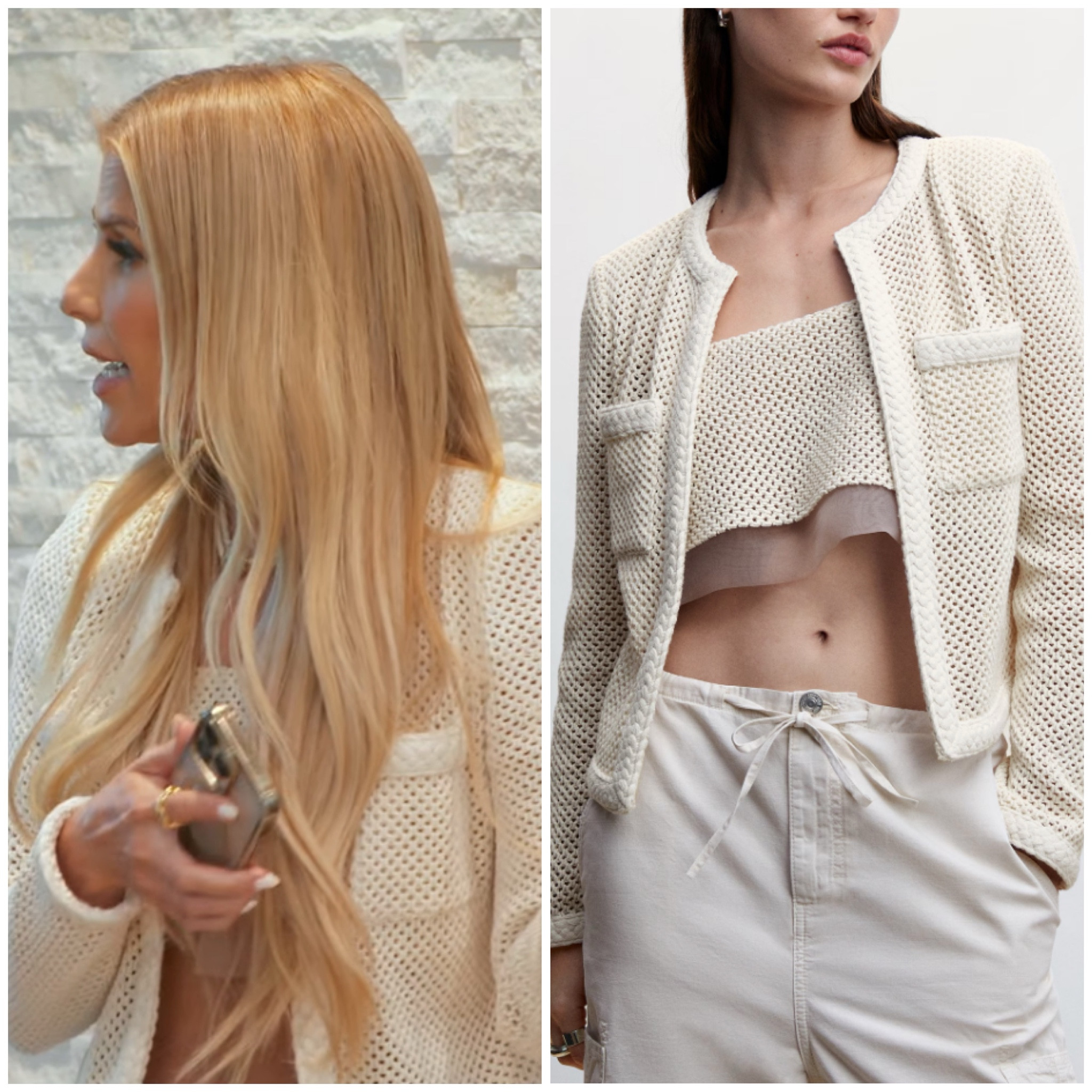 Tracy Tutor’s Cream Open Knit Cardigan and Crop Top