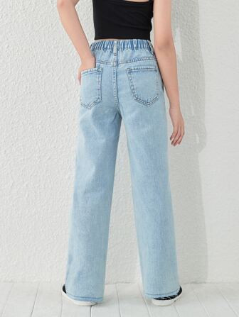 SHEIN Kids EVRYDAY Girls Ripped Straight Leg Jeans | SHEIN