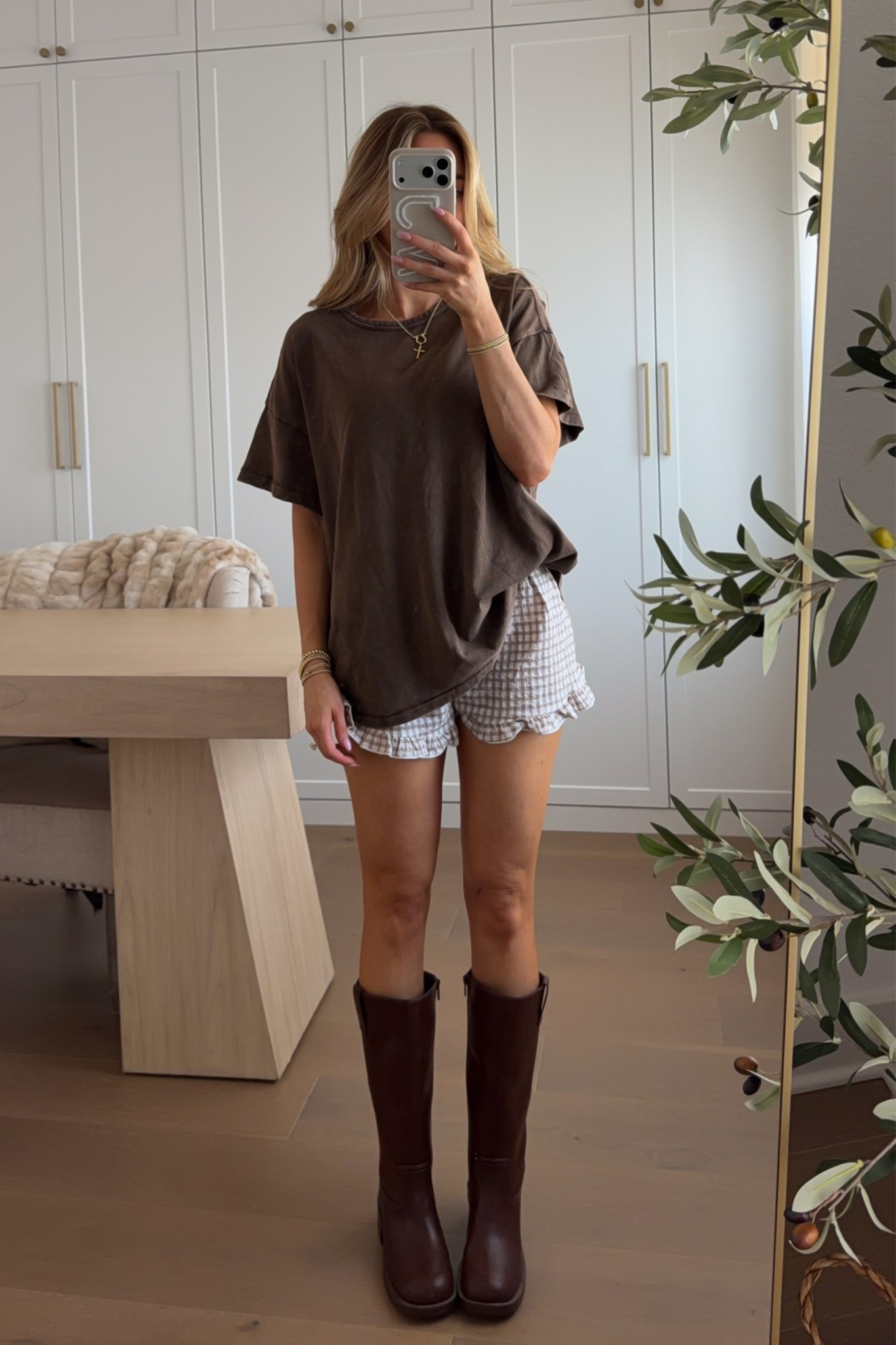 tee: medium // shorts: xs (a small would’ve been better for me for regular outfits, fine for pjs!) // boots: true to size — allll target 😍 even the boots! target has had some do the best stuff lately.