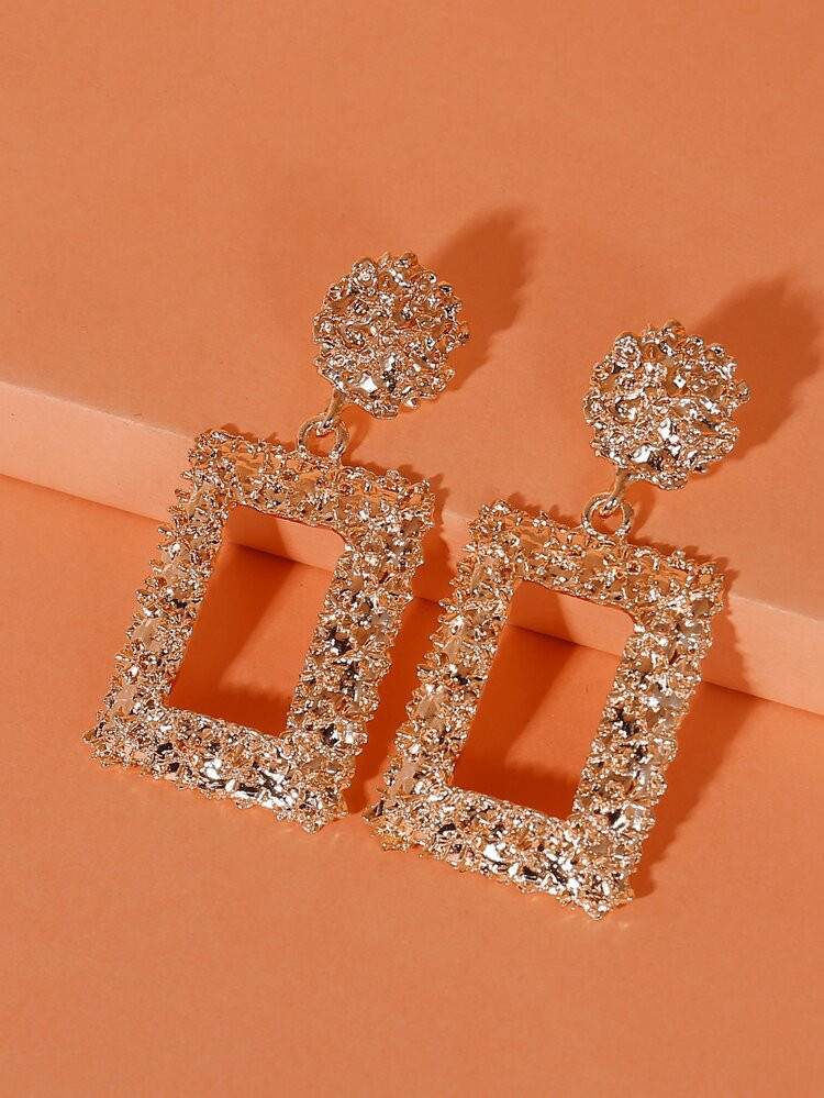 Textured Metal Geometric Drop Earrings | SHEIN