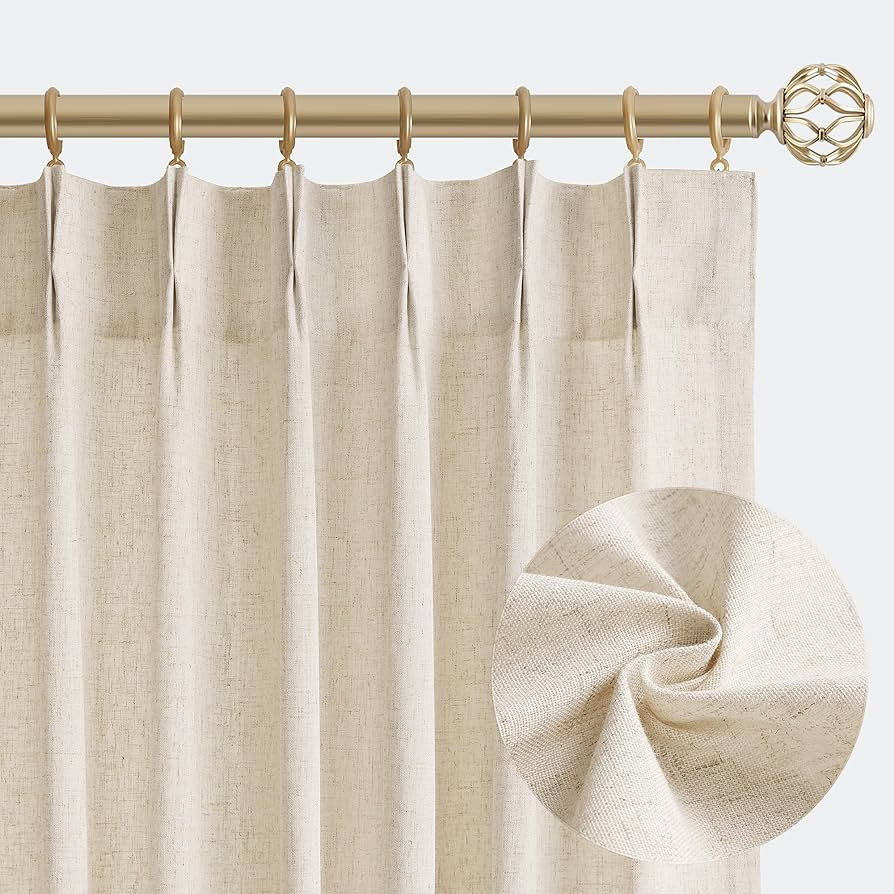 Beige Flax Linen Curtains 84 Inches Long for Living Room Dining 2 Panels Burlap Textured Pinch Pl... | Amazon (US)