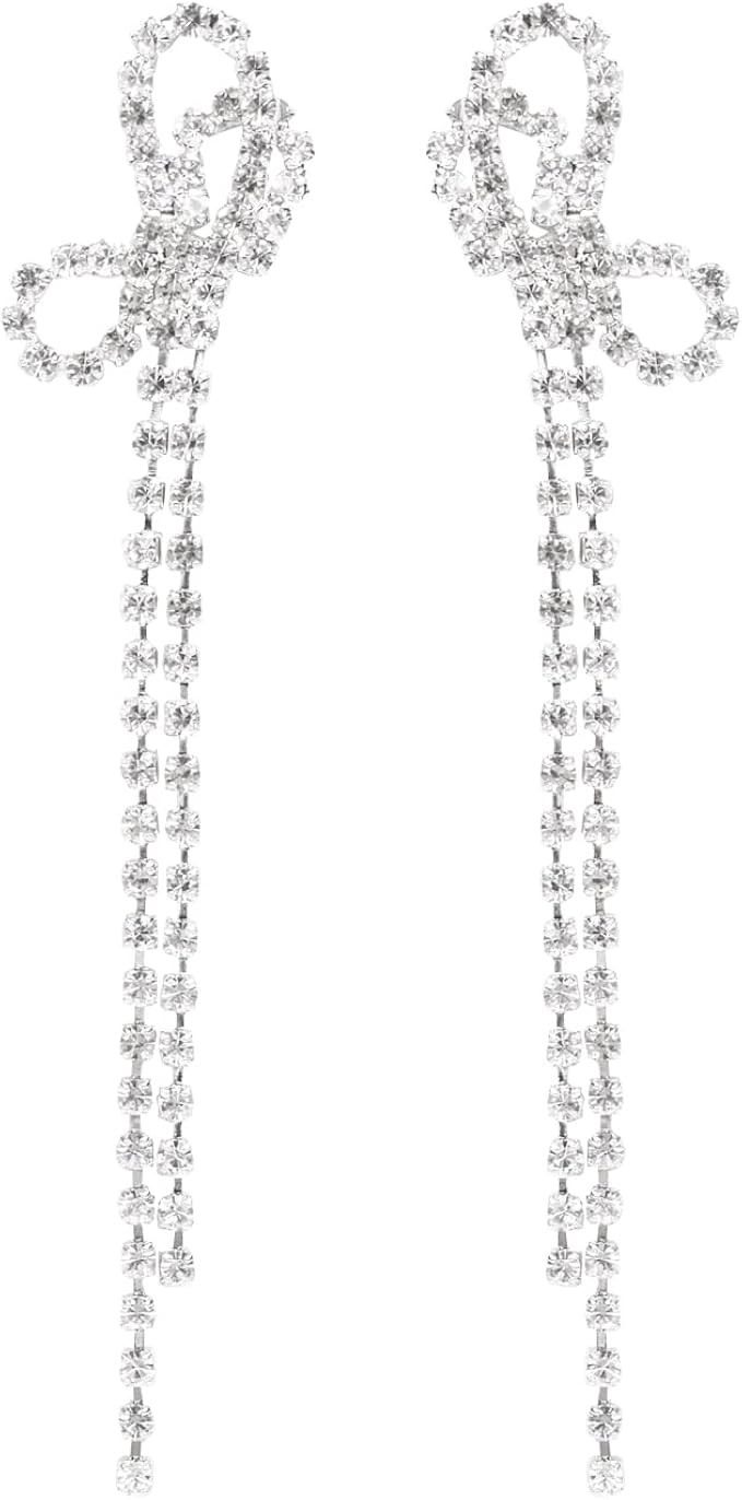 Pendant Earrings Silver Dangle Earrings Women's Rhinestone Earrings Lightweight Ear Studs Crystal... | Amazon (US)