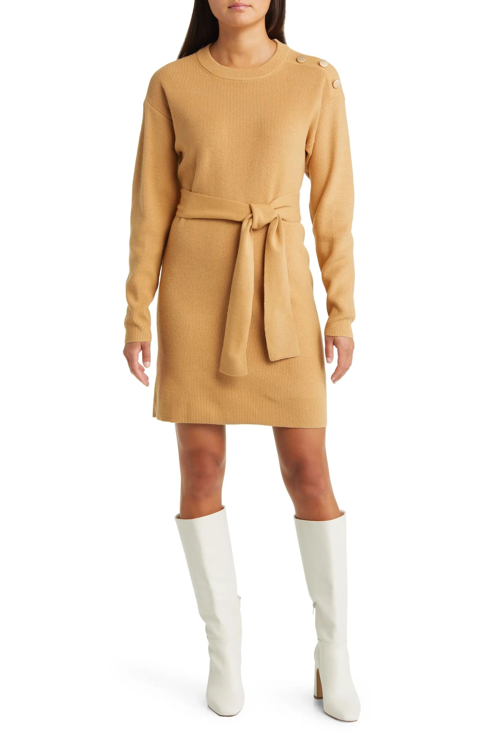 Long Sleeve Belted Mini Sweater Dress | Nordstrom