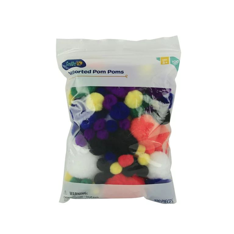 Hello Hobby 100 Piece Pom Poms, Multicolor Rainbow 0.2lb | Walmart (US)