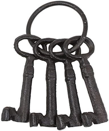 Ebros Gift Realistic Vintage Antique Design Cast Iron Jailer Keys Set of 4 On Ring Wall Accent Ol... | Amazon (US)