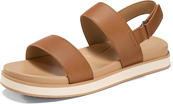 Coutgo Womens Flat Sandals Comfortable Arch Support Adjustable Double Strap Lightweight Summer Pl... | Amazon (US)