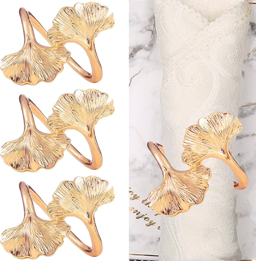 Elegant Ginkgo Leaf Napkin Rings Set of 4, Gold Metal Napkin Rings Holder for Weddings, Dinner, P... | Amazon (US)