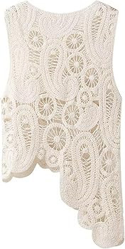 Women Asymmetric Sweater Vest Casual Female O-Neck Sleeveless Knitted Hollow Out Sweet Tank Tops | Amazon (US)