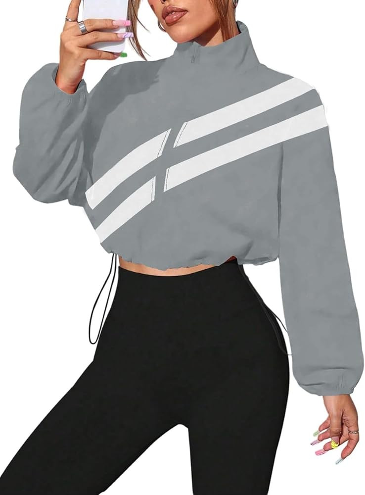 Verdusa Women's Windbreaker Cropped Jackets Color Block Zip Up Lightweight Athletic Outerwear Coa... | Amazon (US)